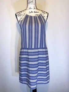 Hollister Sundress Tie Back with Tassel Blue/White Denim Look Zip Side Boho Med